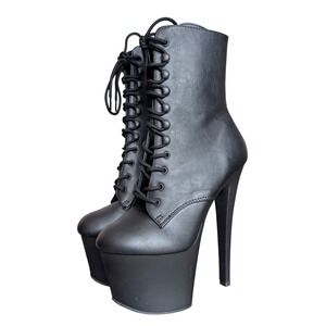 Pleaser  Sky-1020 Size 6 Black Goth Lace Up Platform 7" Stiletto Ankle Boots